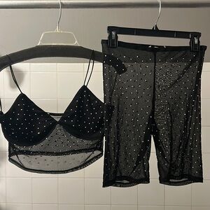 Sparkly 2 piece bralette and sheer biker shorts